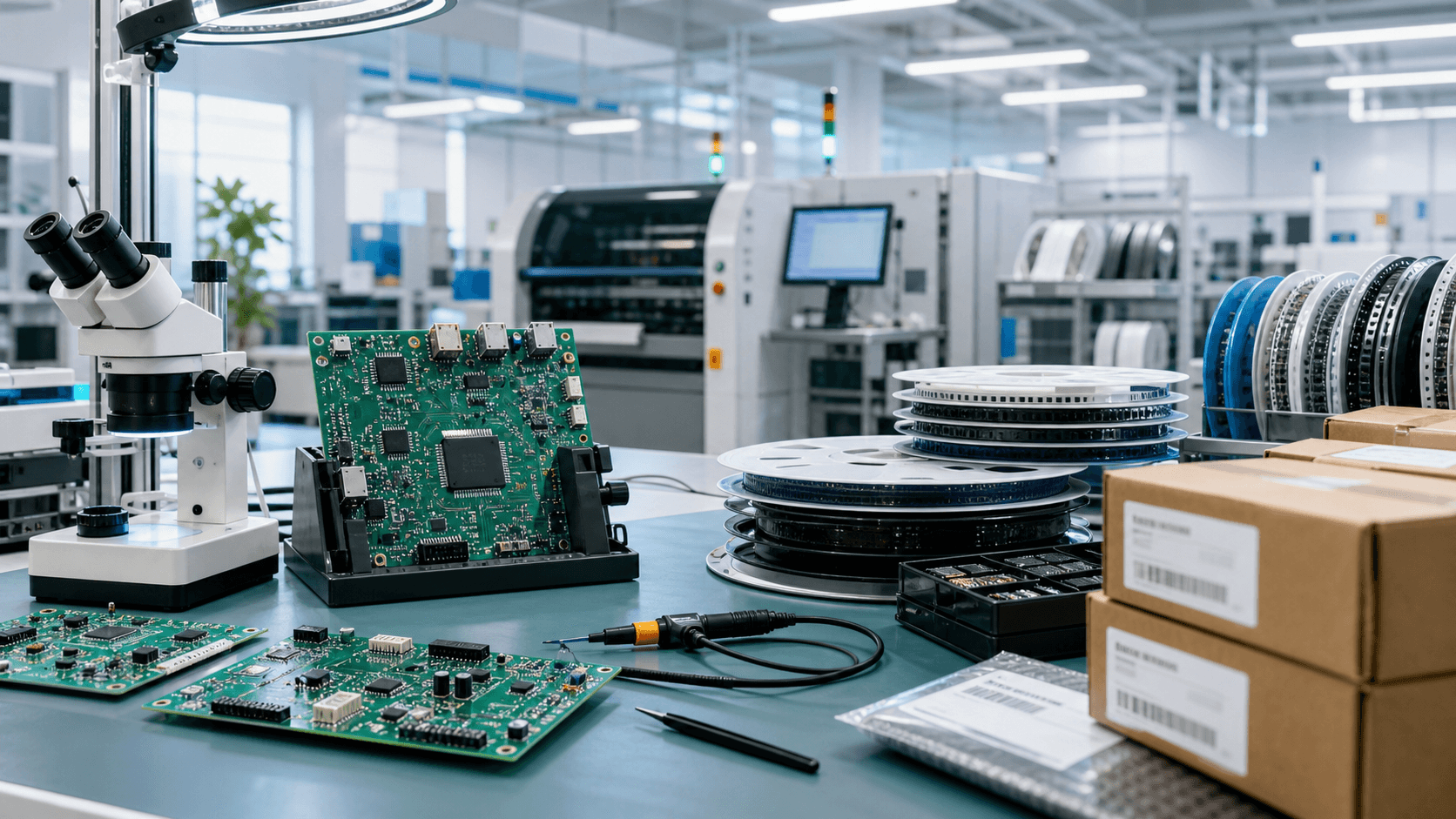 Semiconductor components on an electronics production line